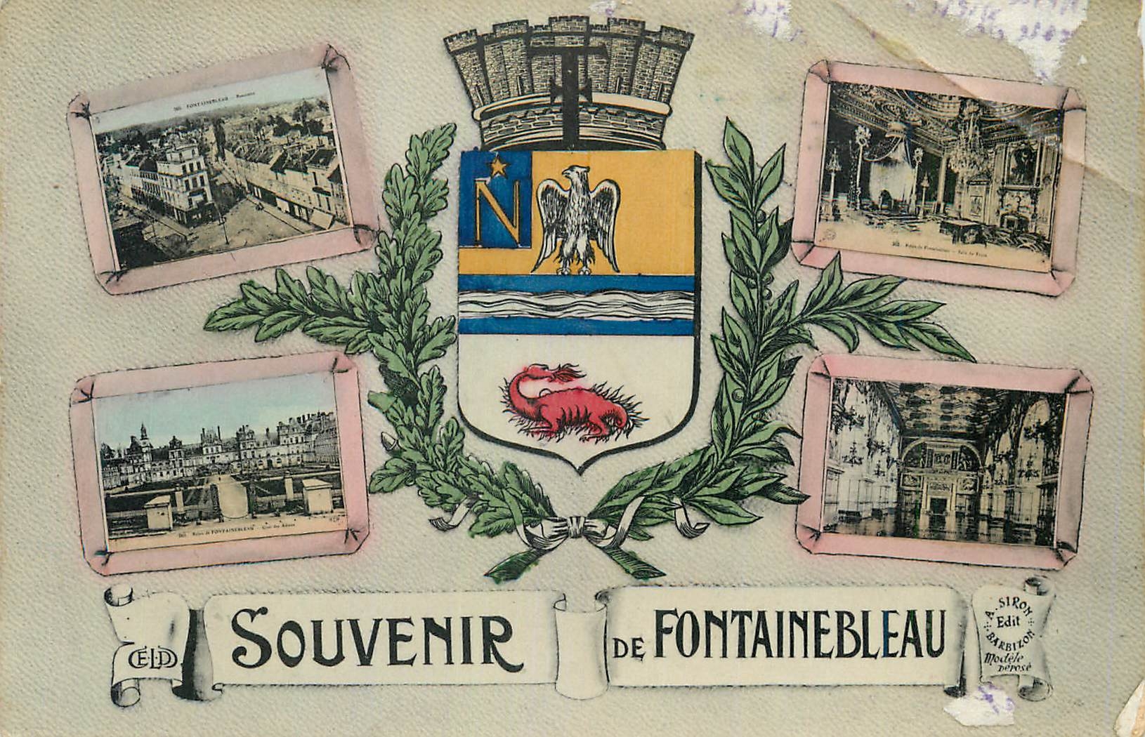Antieke ansichtkaart Herinnering aan Fontainebleau