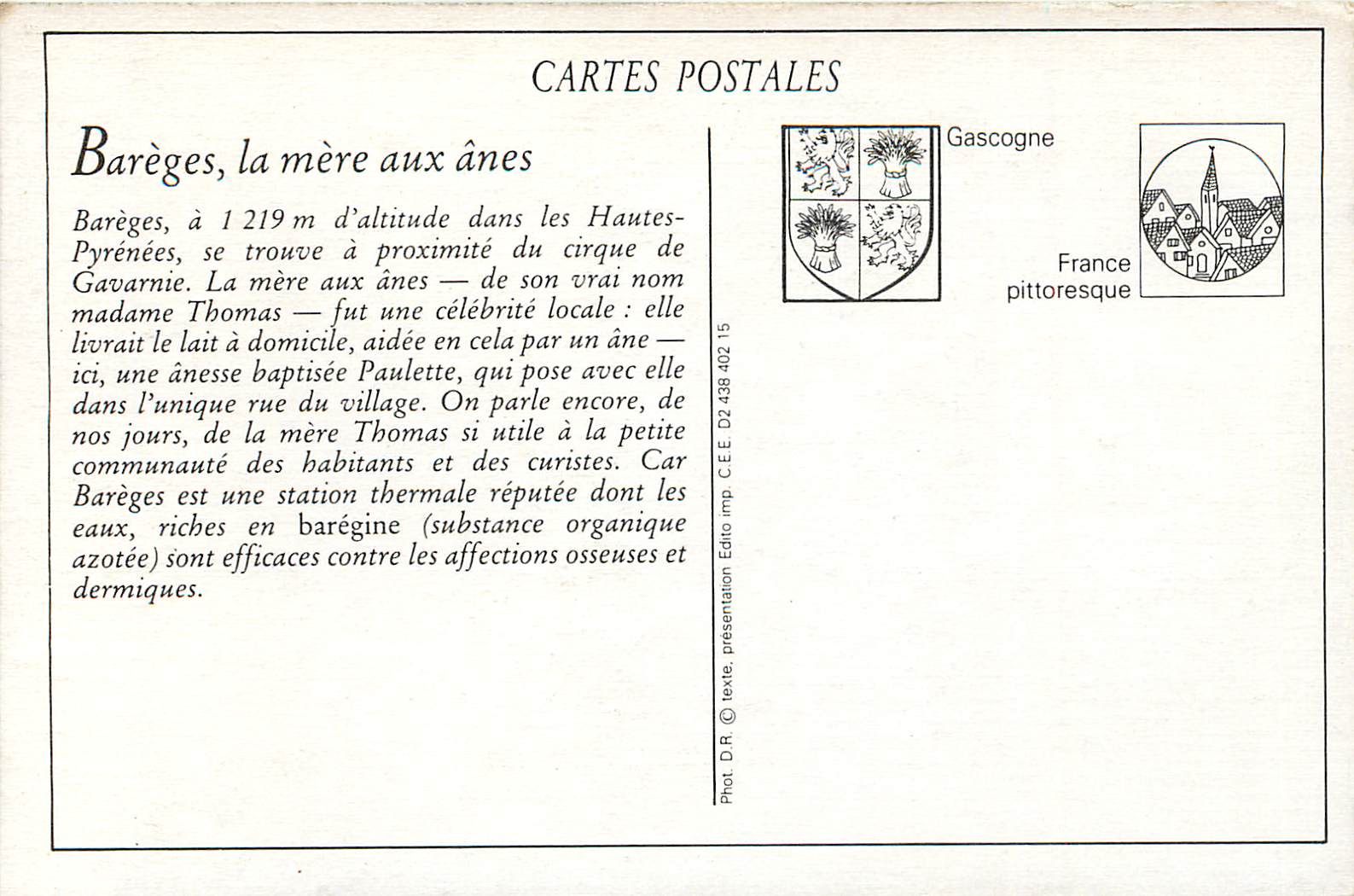 Barèges, la mère aux ânes avec Paulette — Phototypie Labouche frères, Toulouse, n°136 — Achterkant