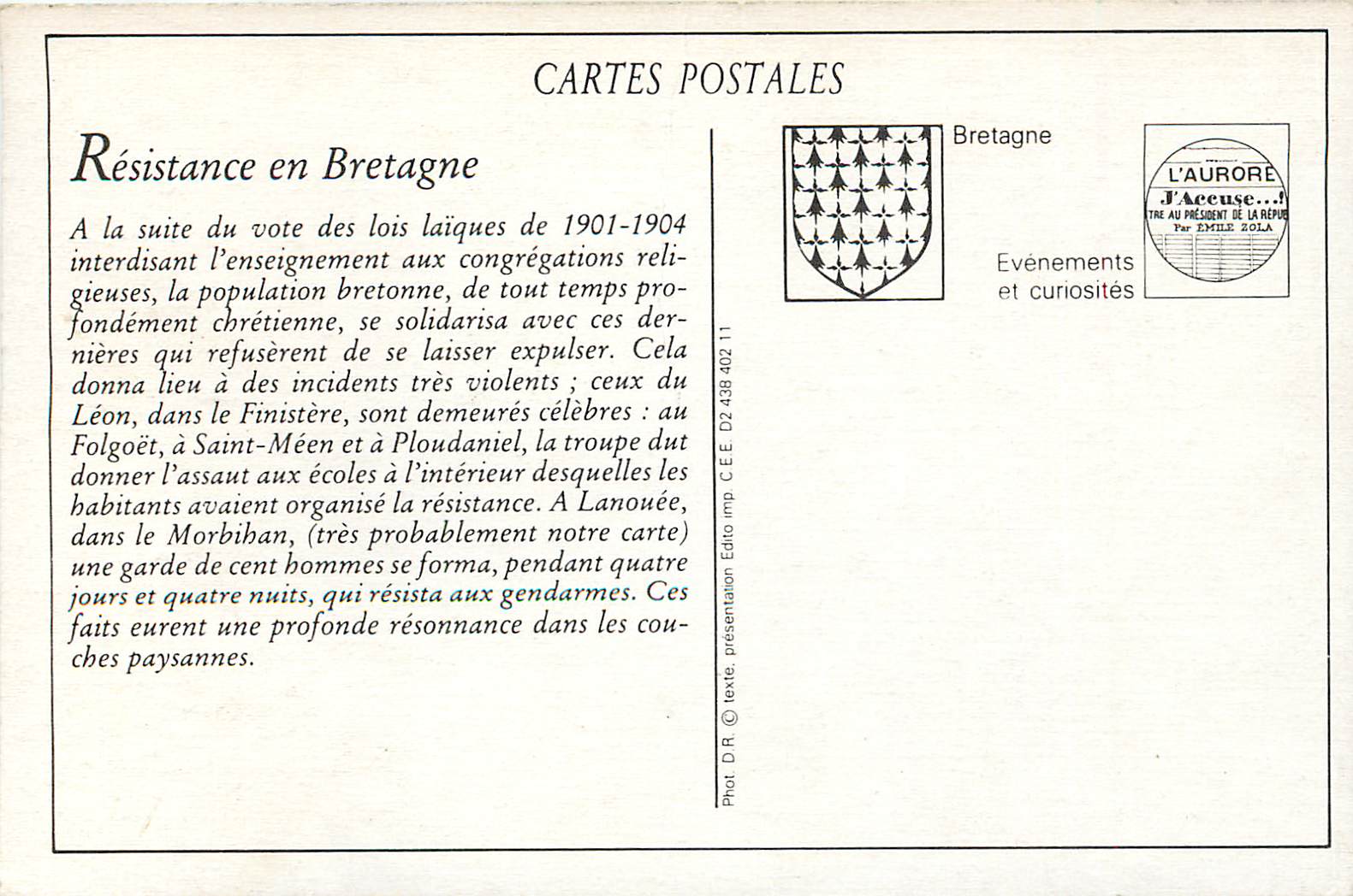 REPRO La Resistance en Bretagne Contre les decrets d'Expulsion des Soeurs La faction — Rückseite