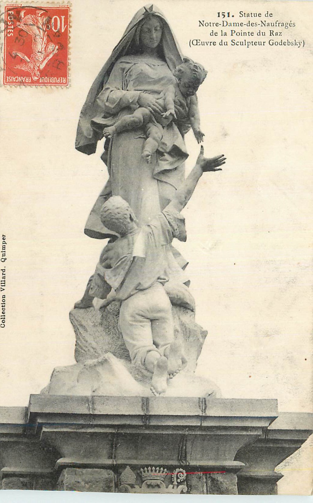 CPA Statue de Notre Dame de Naufrages de la Pointe du Raz (Oeuvre du Sculpteur Godebsky)