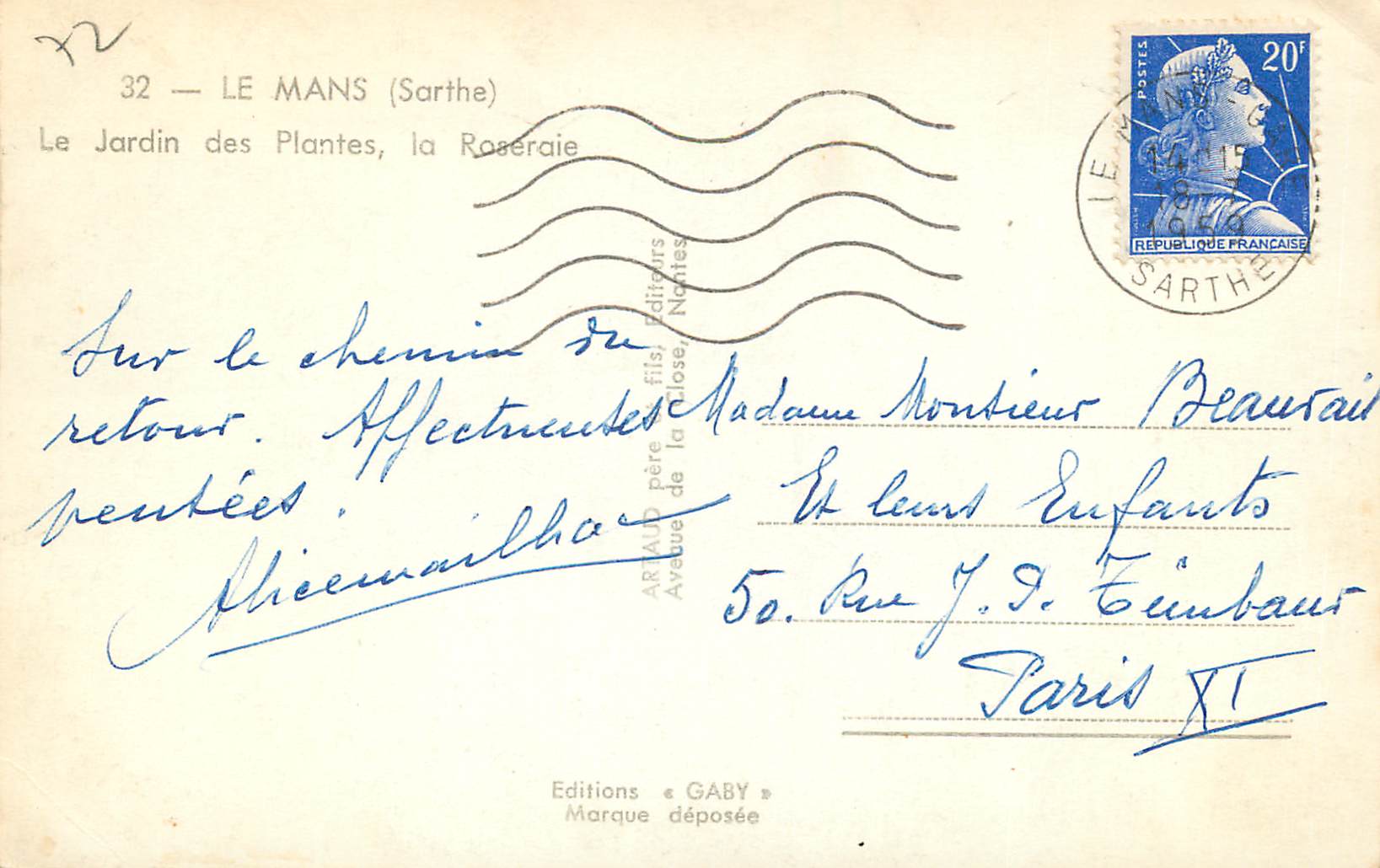 CPM Le Mans (Sarthe) Le Jardin des Plantes La Roseraie — Rückseite