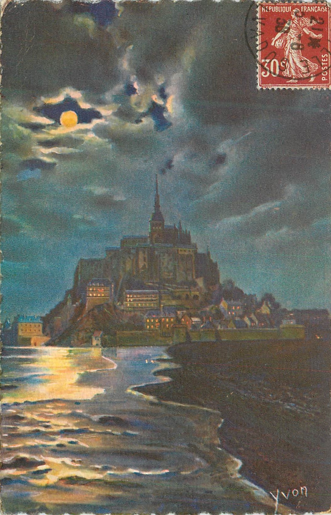 CPA Mont Saint Michel (Manche) Effet de Lune sur le Mont