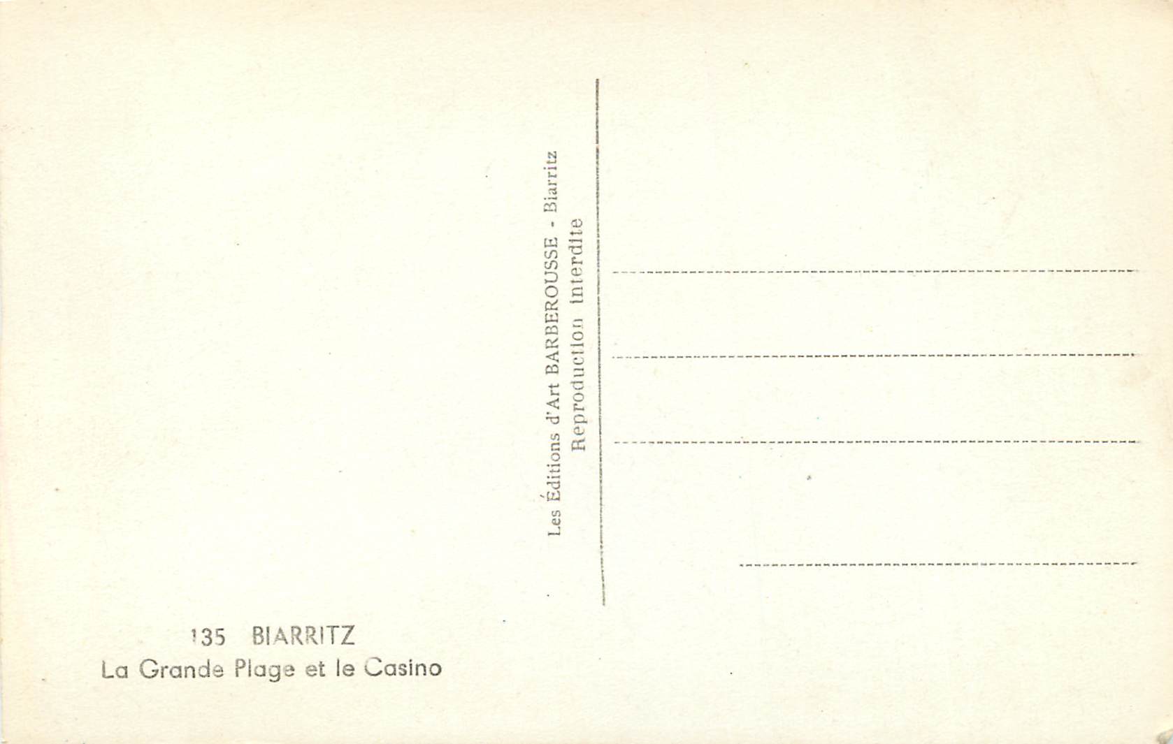 CPM Biarritz La Grande Plage et le Casino — Verso