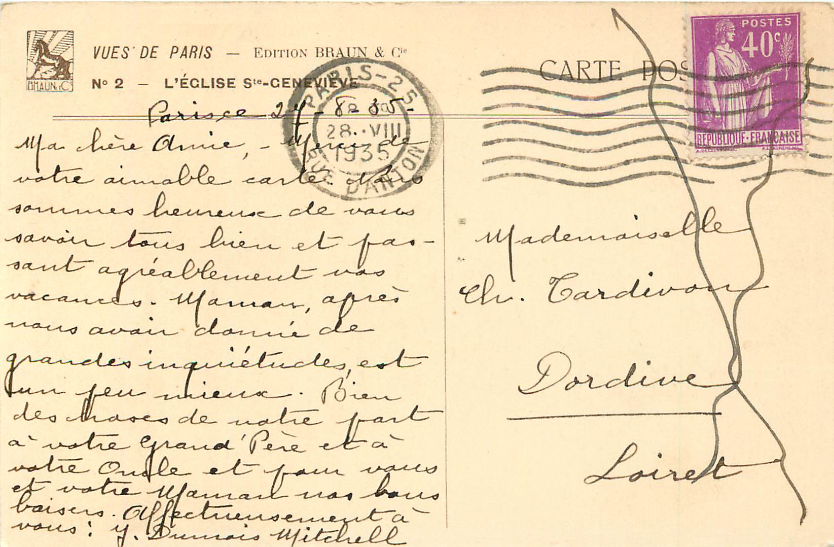 CPA Vue de Paris L'Eglise Ste Genevieve — Rückseite