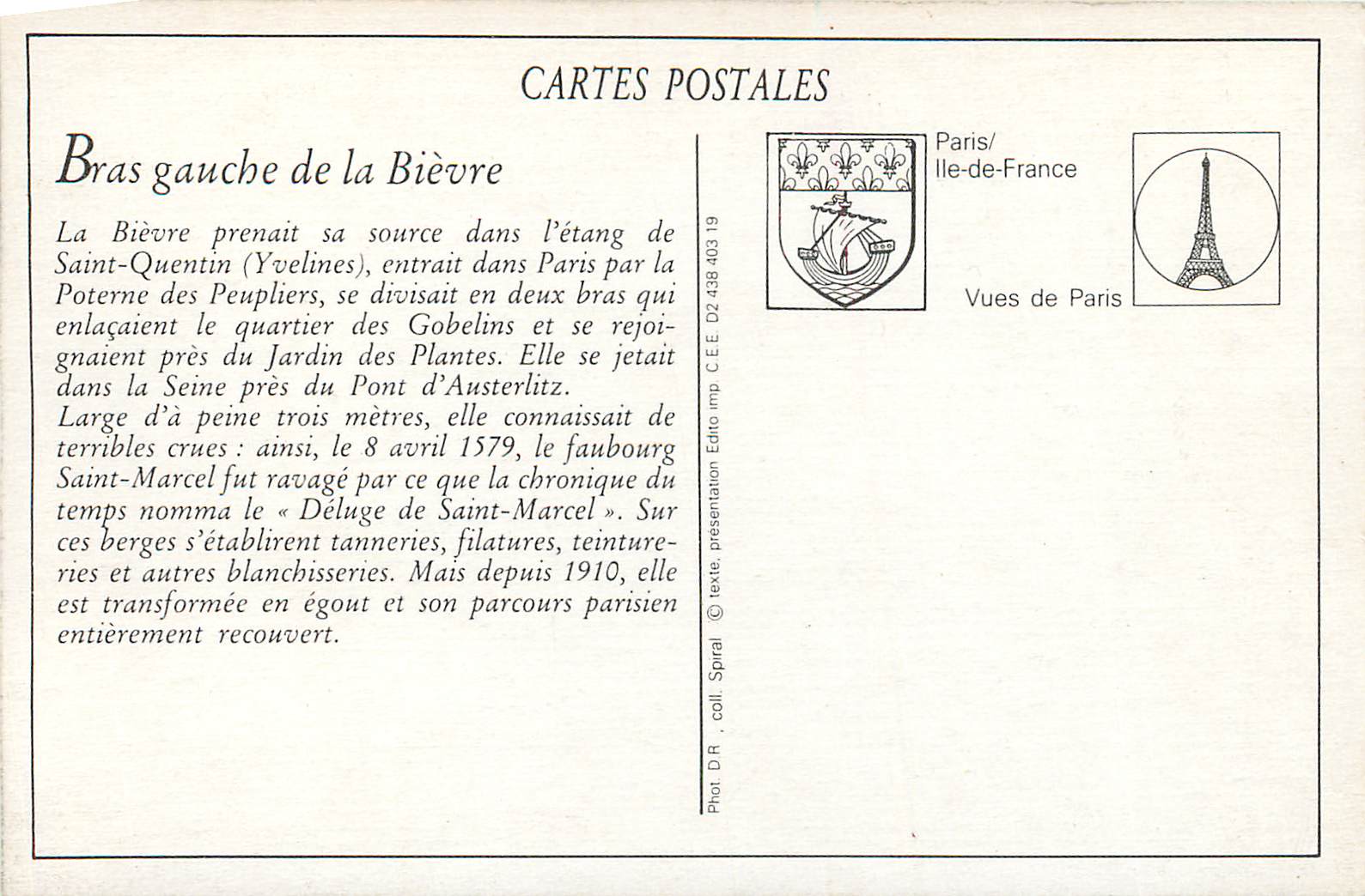 REPRO Vieux Paris Artistique et Pittoresque Bras Gauche de la Bievre a l'Ile des Singes Au Fond la Tannerie des Singes — Verso