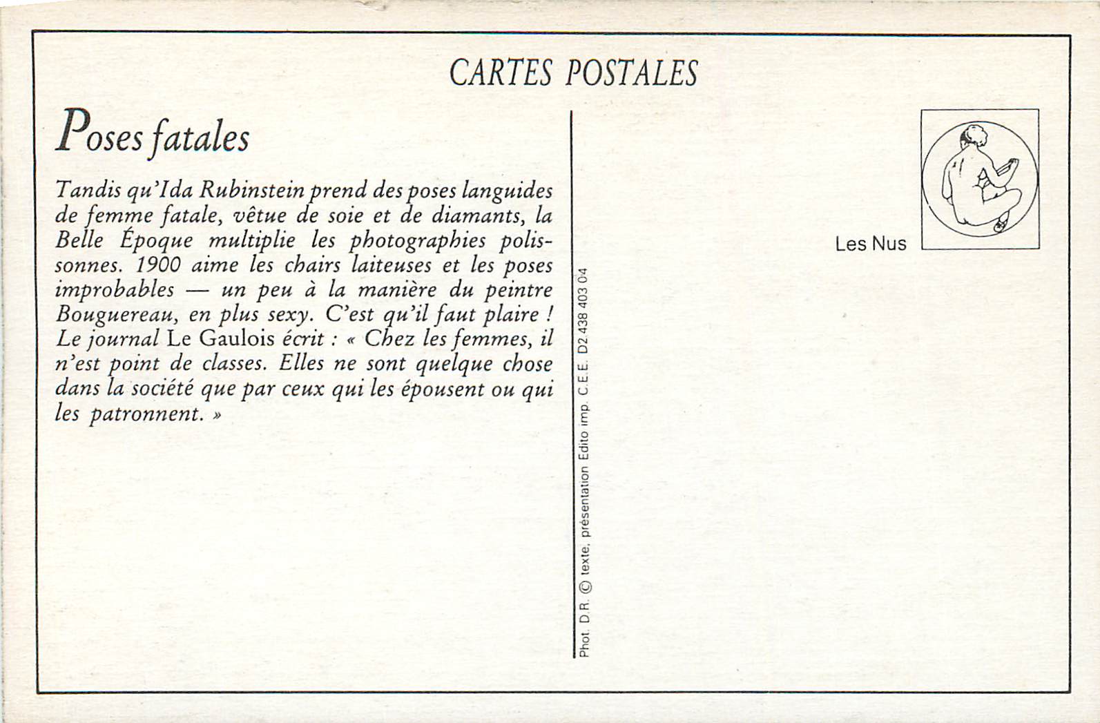 Nue — Pose fatale — série 23, n° 40/325, éditeur JA — Verso