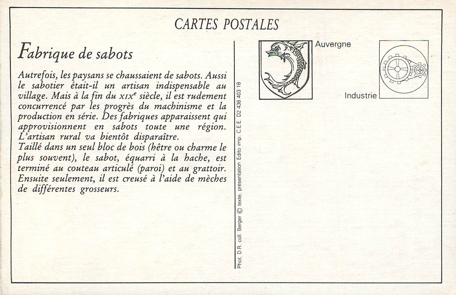 REPRO Types D'Auvergne Interieur d'une Fabrique de Sabot Auvergne — Rückseite