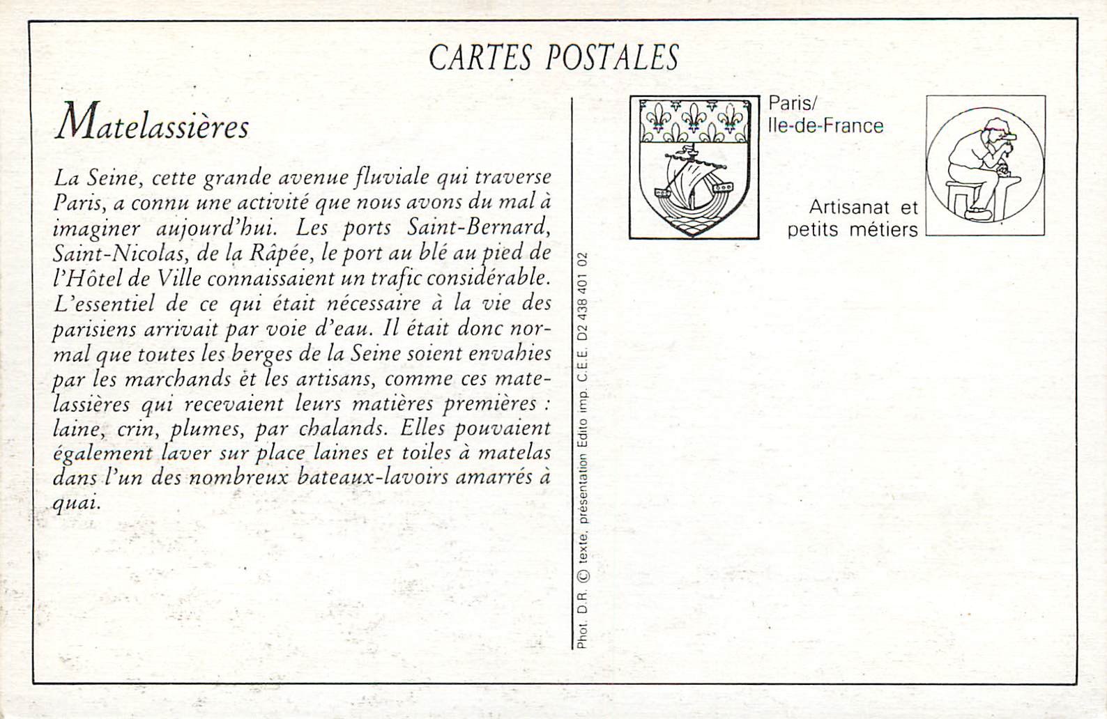 REPRO La Materassiere Les Petits Metiers Parisiens Boulogne sur Mer Artisanat et Petits Metiers — Rückseite