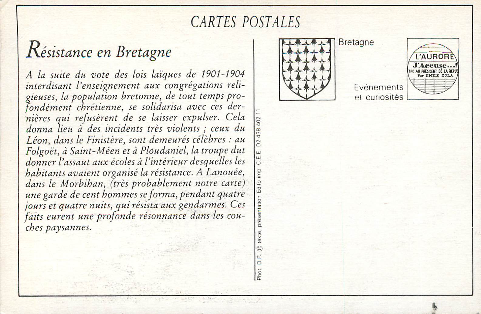 REPRO La Resistance en Bretagne Contre les Decrets d'Expulsion des Soeurs La Faction — Rückseite