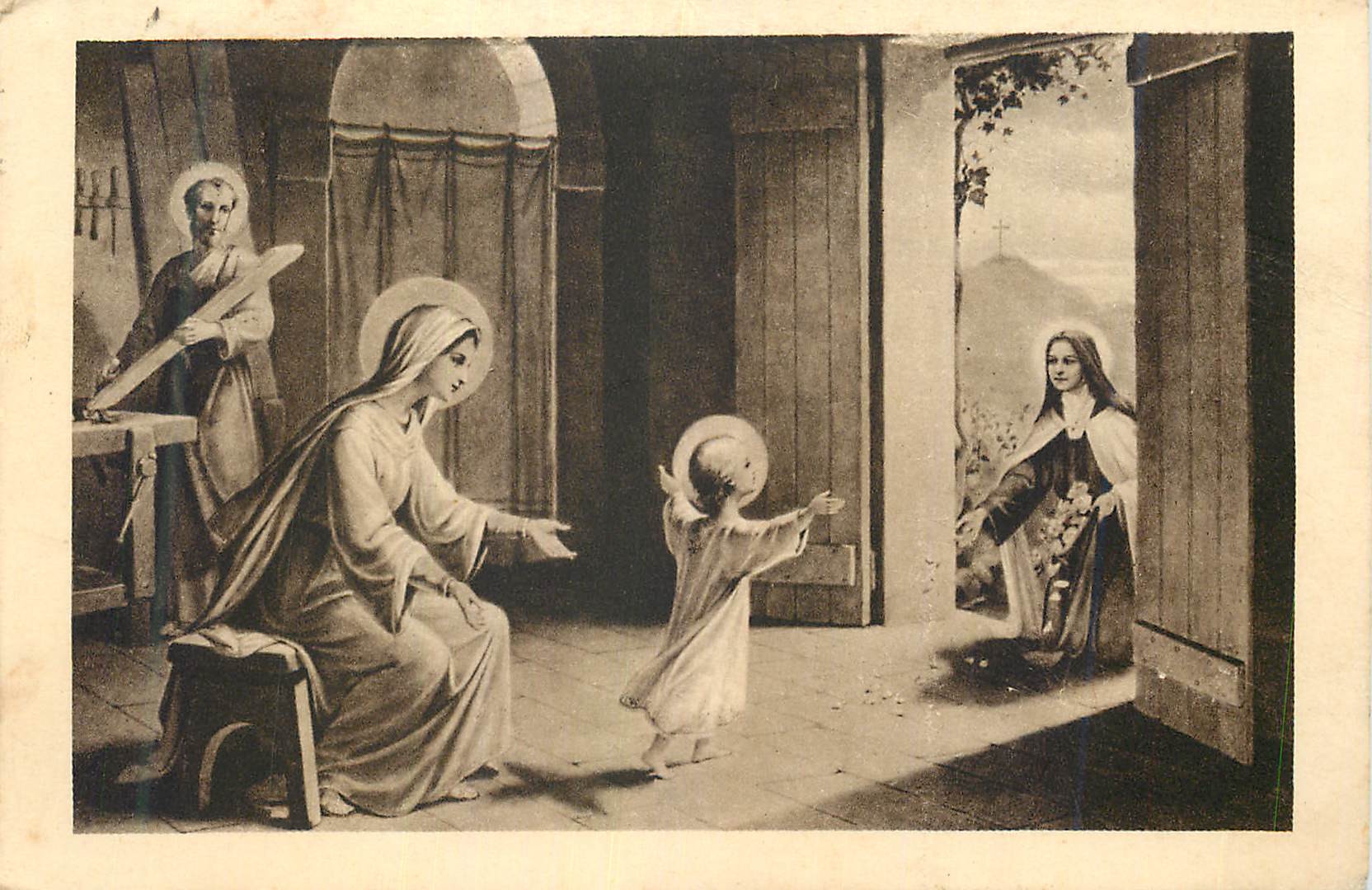 CPA Ste Therese de L'Enfant Jesus Jetant des Fleurs sous Les Pas de l'Enfant Jesus (Tableau Allegorique)