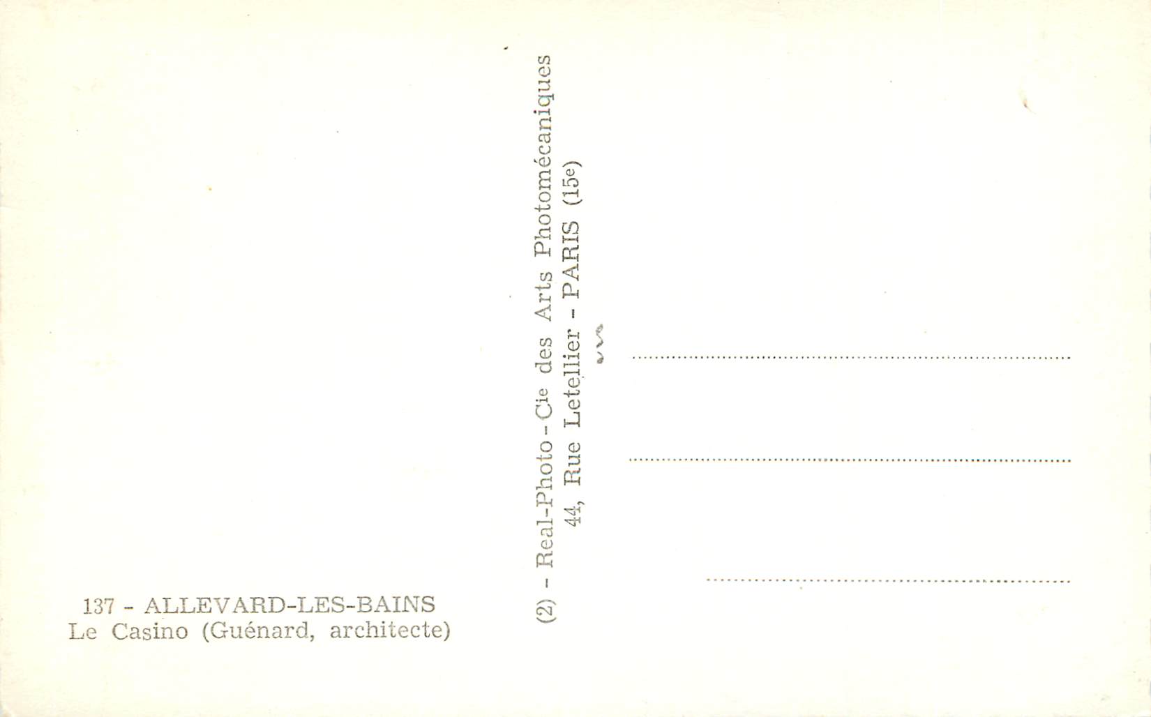 Le Casino — Allevard-les-Bains — Photo Letellier, Paris — Rückseite