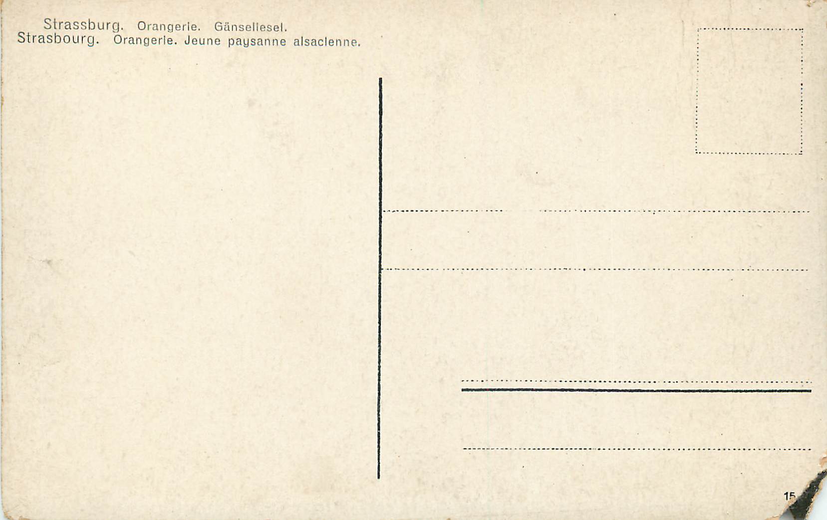 CPA Strasbourg Orangerie Jeune Paysanne Alsacienne — Rückseite