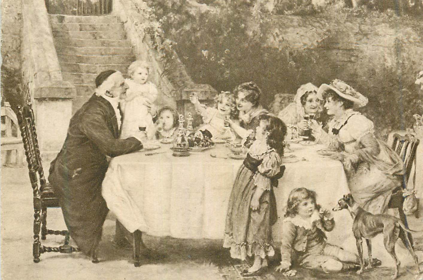 Familienfeier im Freien — Raphaël Tuck & Fils — Seriennummer nicht sichtbar