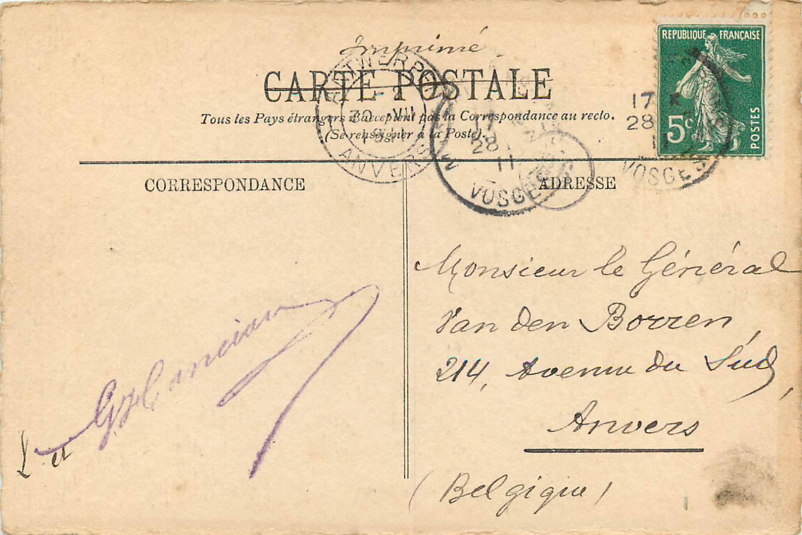 CPA Gerardmer La Pierre de Charlemagne — Rückseite