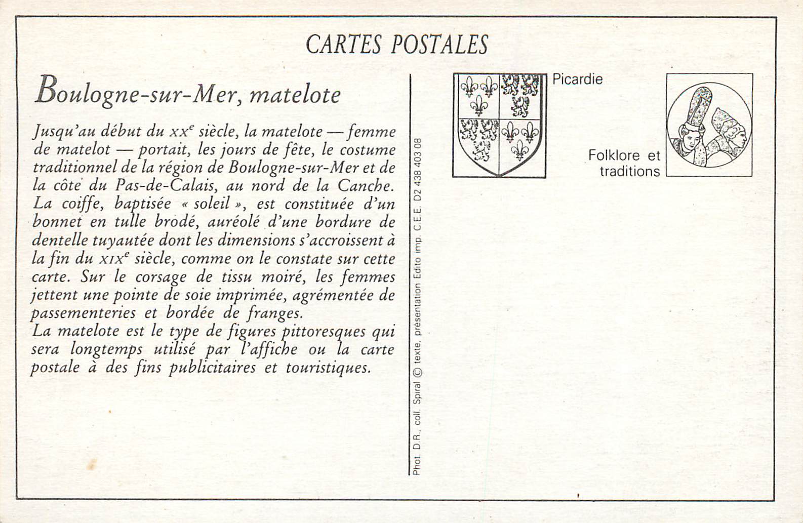 Matelote boulognoise — costume traditionnel — Édition C.E.E. D2 438 403 08 — Verso