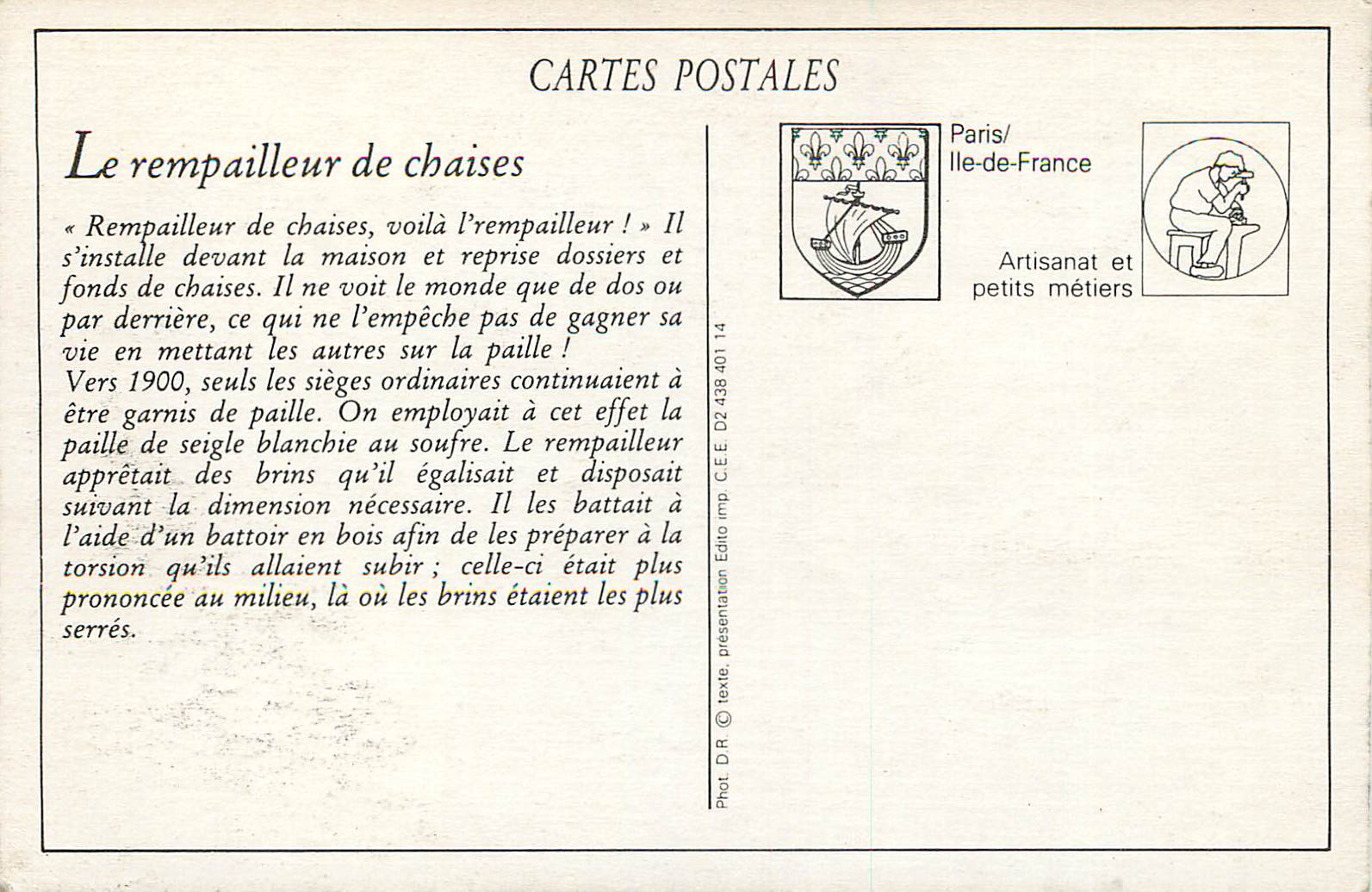 REPRO Les Petits Metiers Parisiens Le Rempailleur de Chaises — Rückseite
