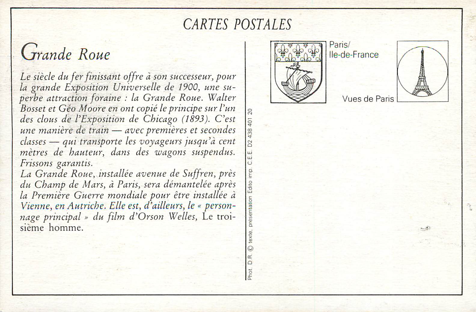 REPRO Paris La Grande Roue La Grande Exposition Universelle de 1900 — Rückseite