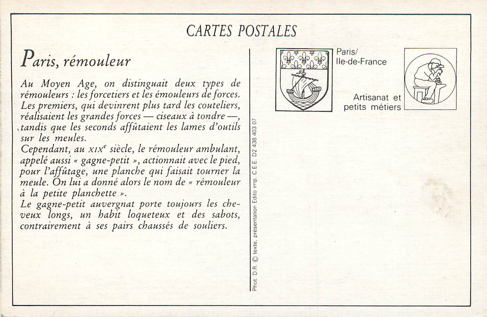 REPRO Les Petits Metiers de Paris Le Remouleur — Rückseite