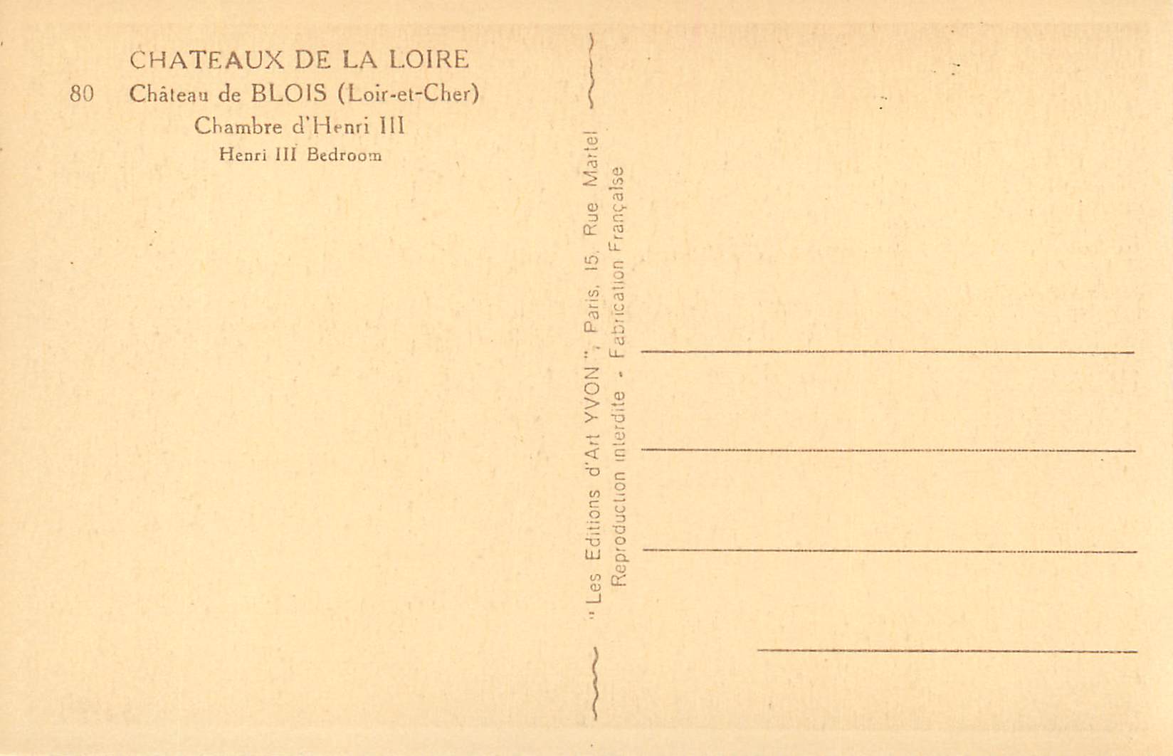 Chambre d'Henri III — Château de Blois (Loir-et-Cher) — Éditions d'Art YVON — Reverso