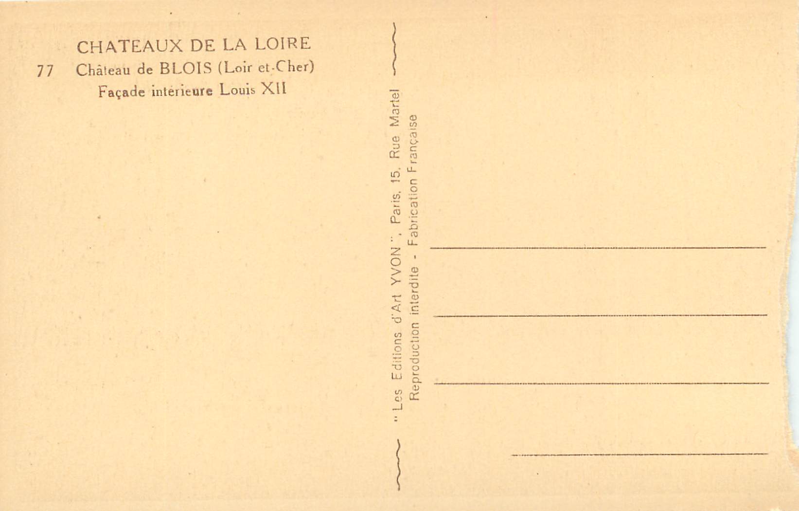 Château de Blois — Façade intérieure Louis XII — Éditions YVON — Verso