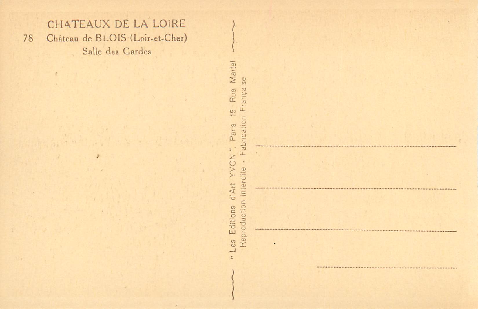 Château de Blois — Salle des Gardes — Éditions Yvon — Verso
