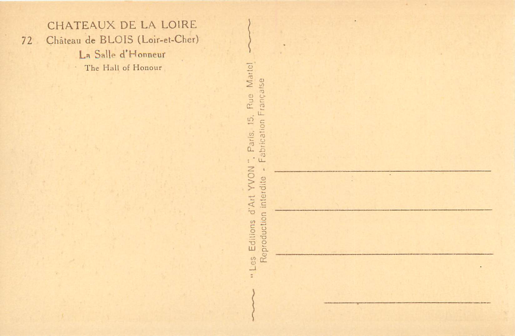 Château de Blois — La Salle d'Honneur — Éditions d'Art YVON — Reverso