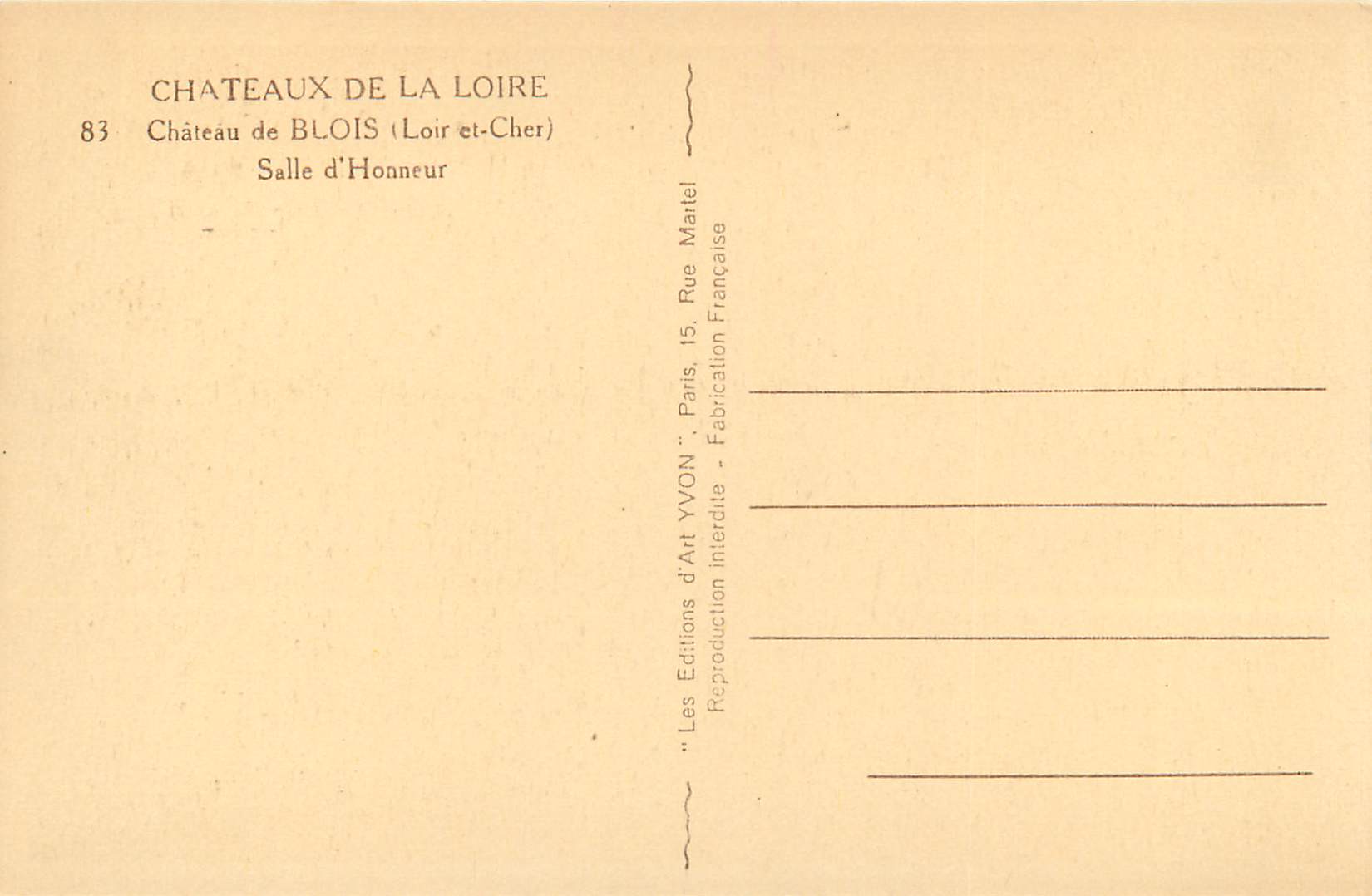 Schloss Blois — Ehrenhalle — Éditions YVON — Rückseite