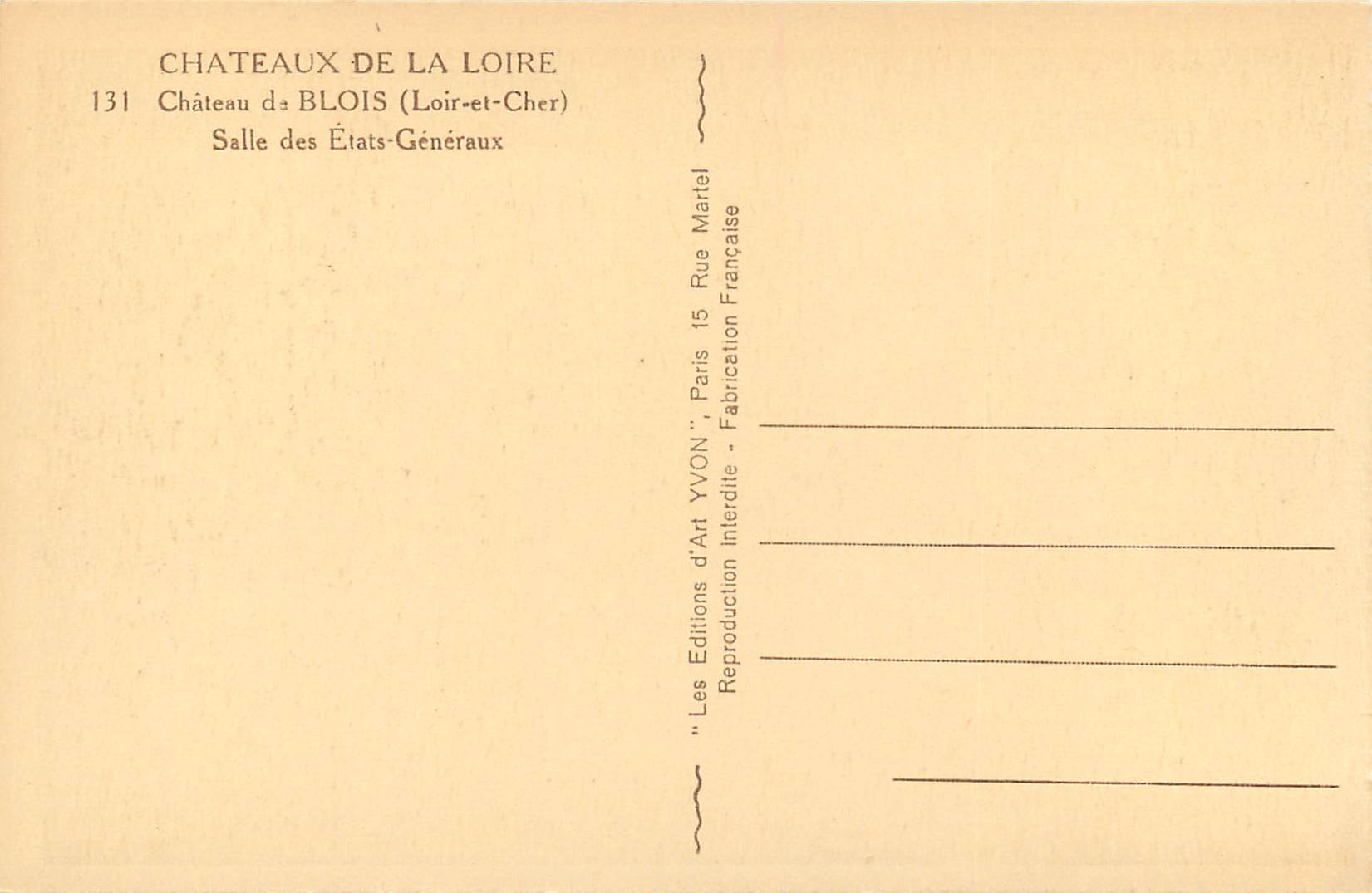 Château de Blois — Salle des États-Généraux — Éditions d'Art YVON — Rückseite