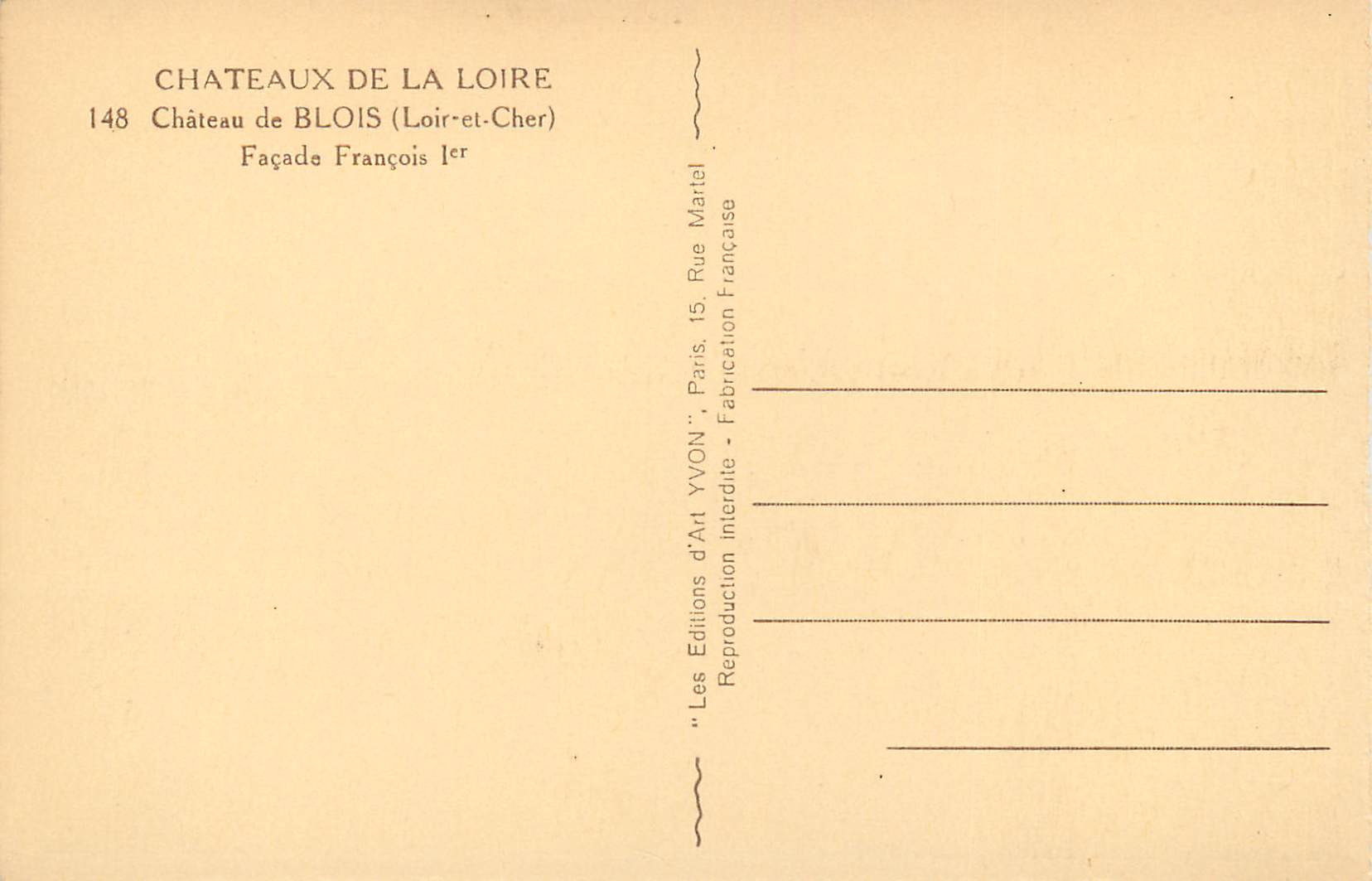 Château de Blois — Façade François Ier — Éditions d'Art Yvon, Paris — Reverso