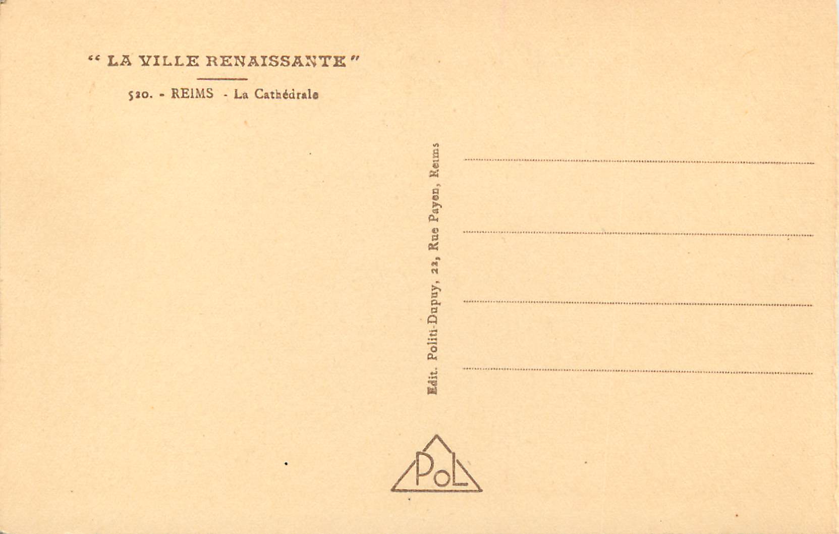 CPA La Ville Renaissante Reims La Cathedrale — Rückseite