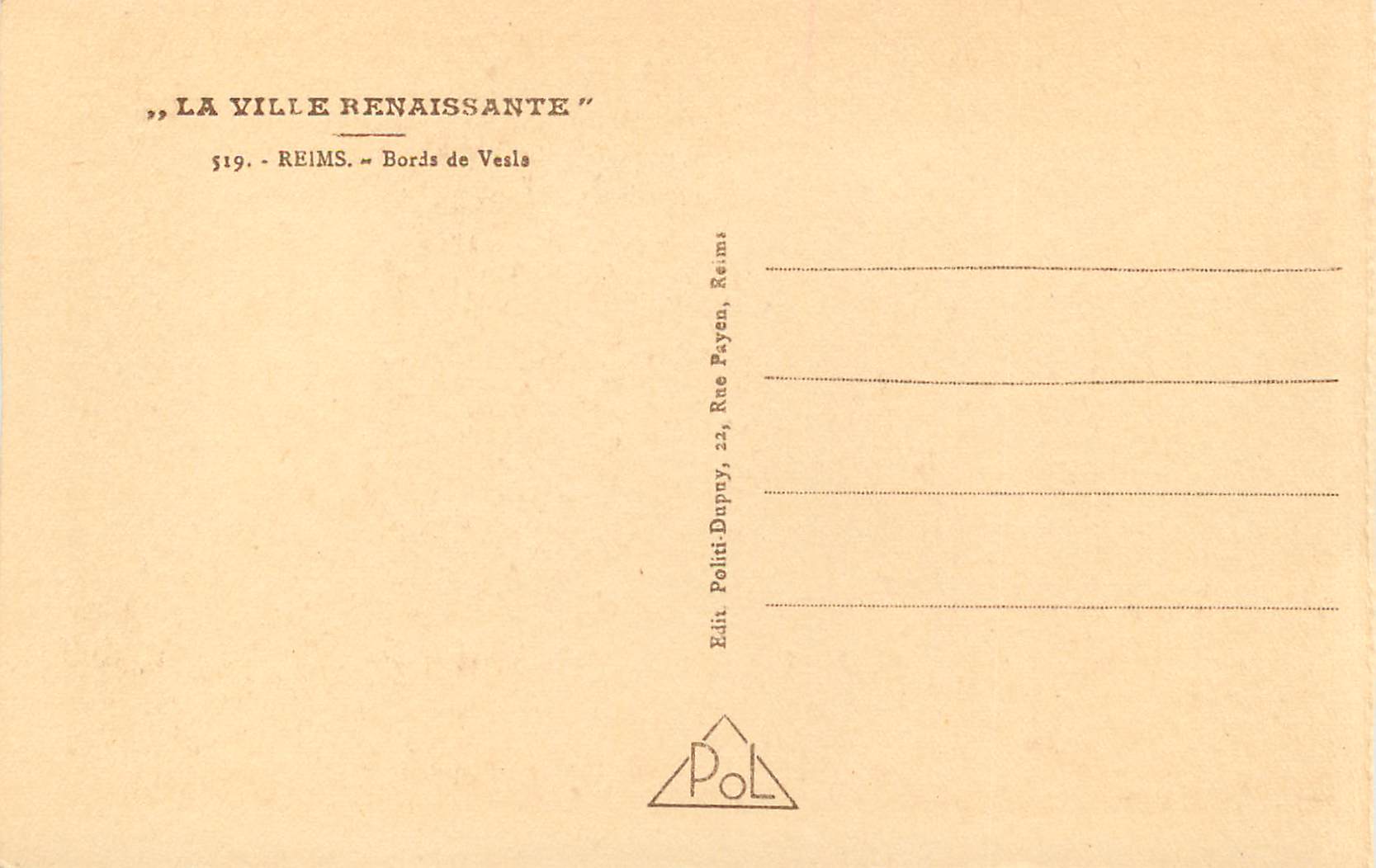 CPA La Ville Renaissante Reims Bords de Veslo — Verso
