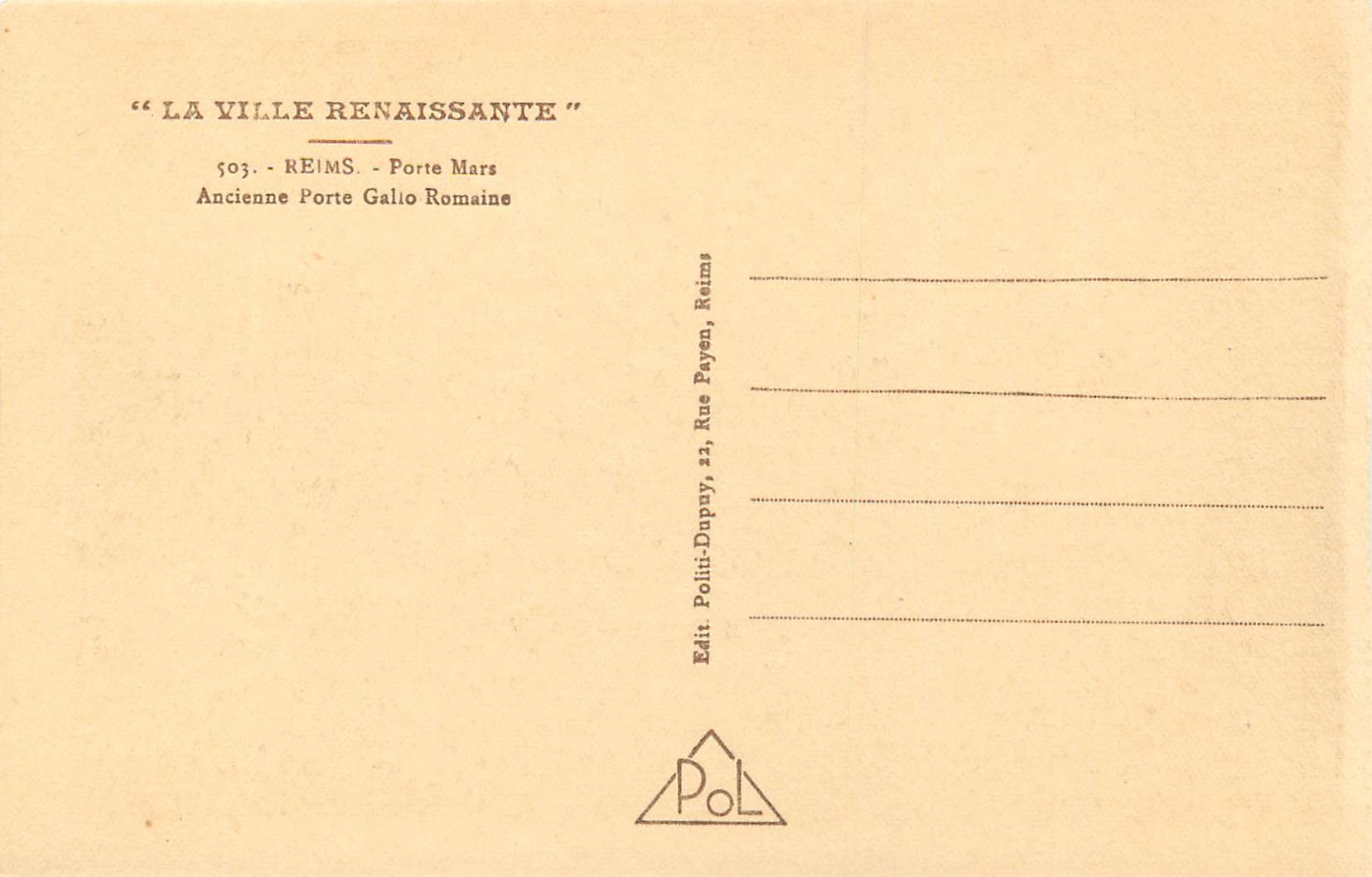Reims — Alte gallo-römische Pforte — Poli. Dupay, Reims — Rückseite