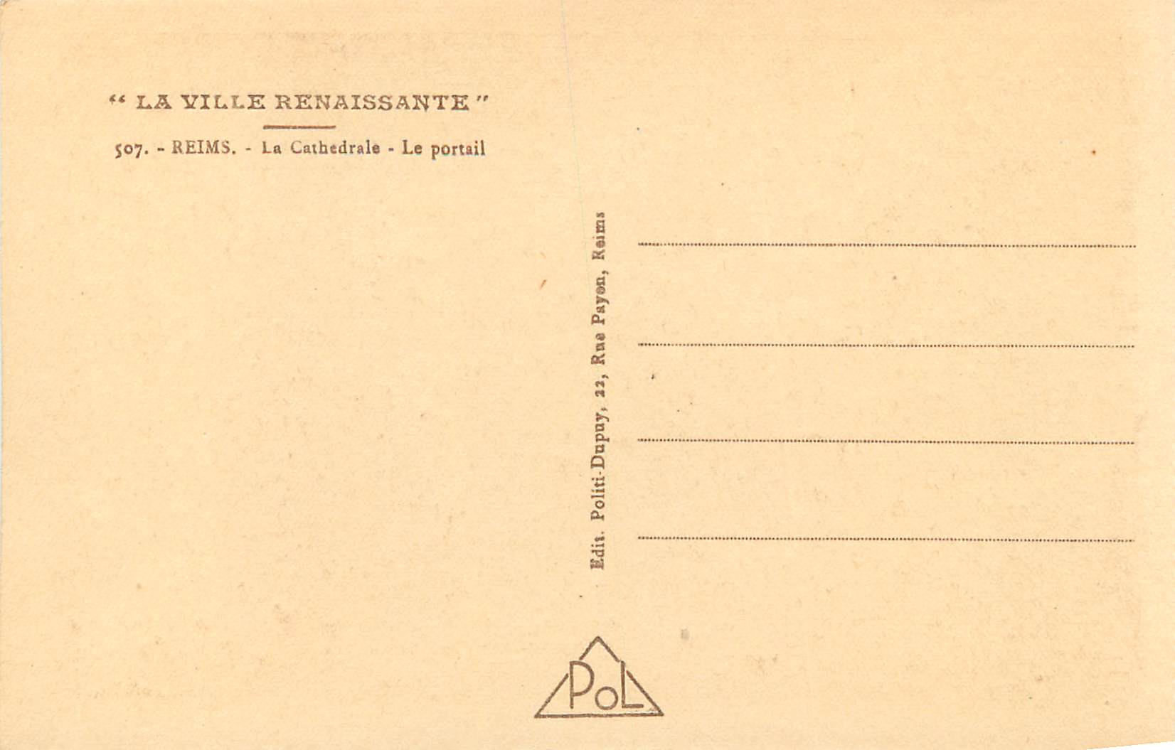 CPA La Ville Renaissante Reims La Cathedrale Le Portail — Verso