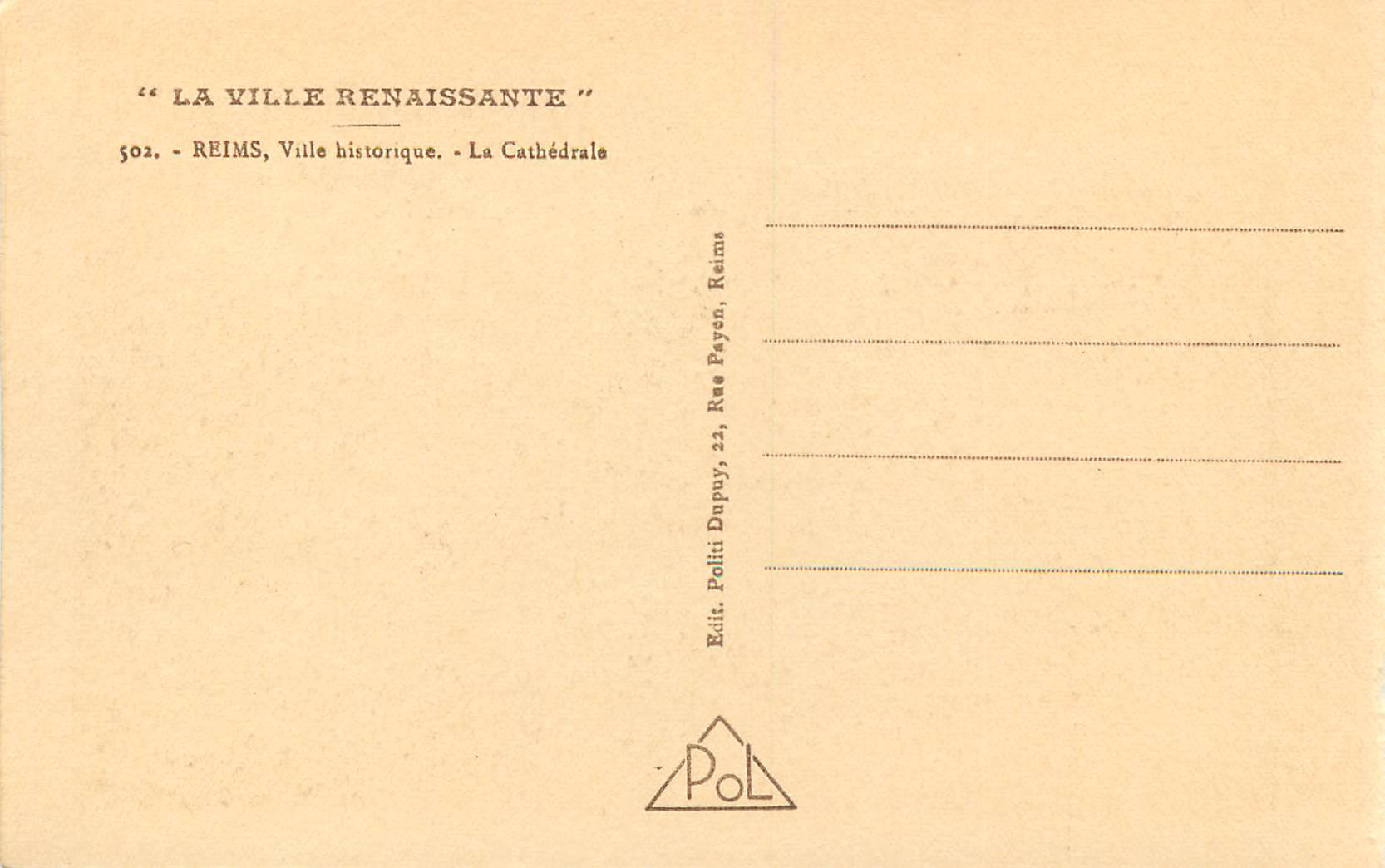 CPA La Ville Renaissante Reims Ville Historique La Cathedrale — Verso