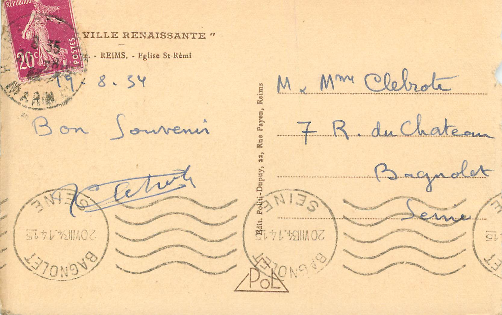 CPA La Ville Renaissante Reims Eglise St Remi — Rückseite