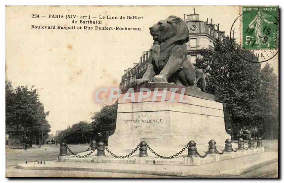 Paris(14)-Le Lion de Belfort-Oeuvre de Bartholdi-Place Denfert-Rochereau-The Lion of Belfort-CPA