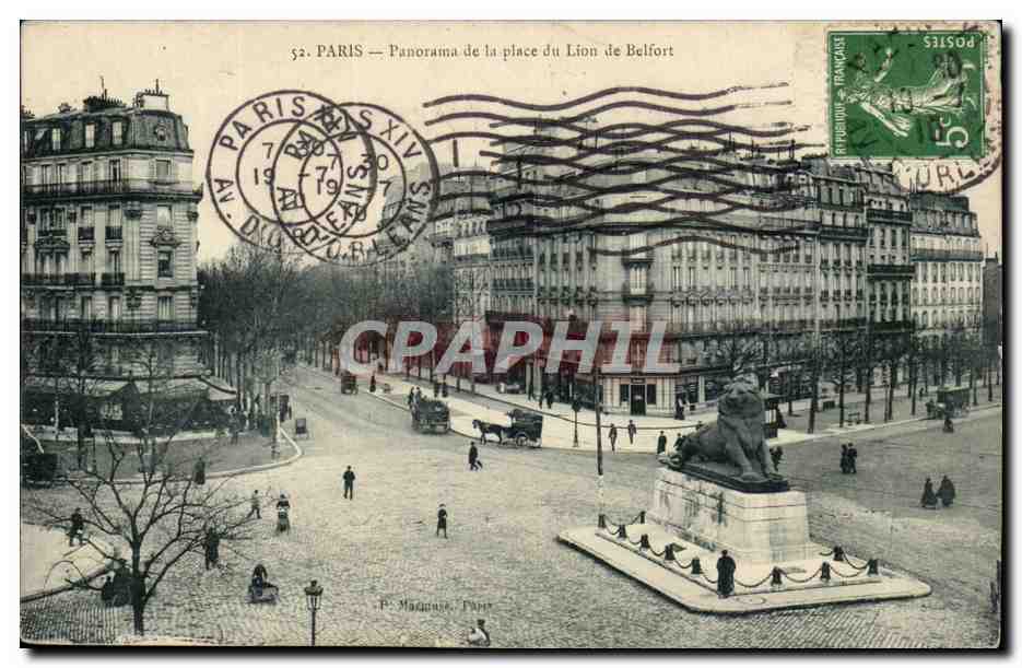 Paris(14)-Cheval- Le Lion de Belfort-Oeuvre de Bartholdi-Place Denfert-Rochereau-The Lion of Belfort-CPA