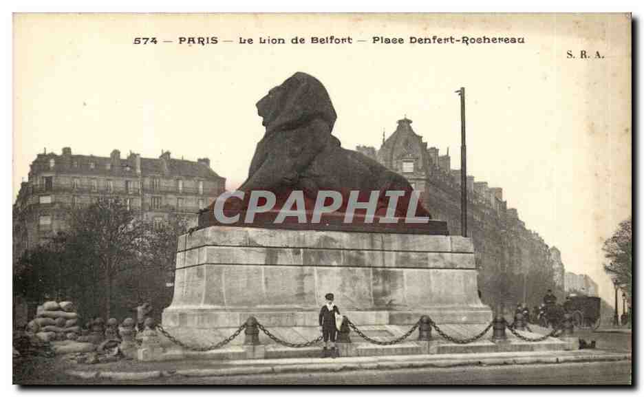 Paris(14)-Enfant- Le Lion de Belfort-Oeuvre de Bartholdi-Place Denfert-Rochereau-The Lion of Belfort-CPA