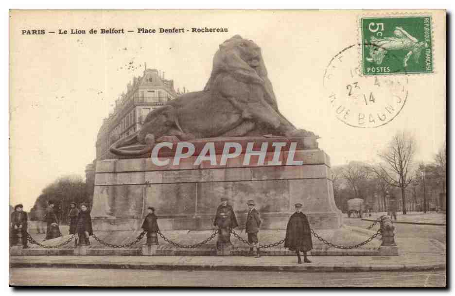 Paris(14)-Enfants Le Lion de Belfort-Oeuvre de Bartholdi-Place Denfert-Rochereau-The Lion of Belfort-CPA