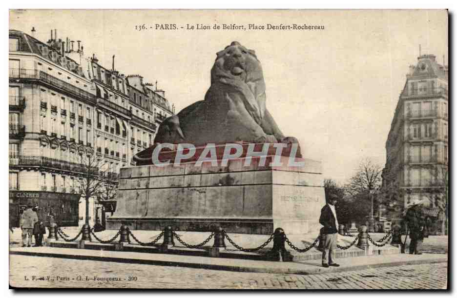 Paris(14) Le Lion de Belfort-Oeuvre de Bartholdi-Place Denfert-Rochereau-The Lion of Belfort-CPA