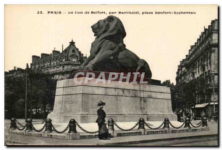 Paris(14) Le Lion de Belfort-Oeuvre de Bartholdi-Place Denfert-Rochereau-The Lion of Belfort-CPA
