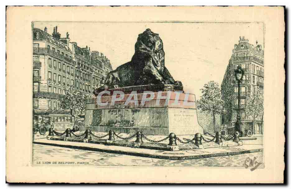 Paris(14) Le Lion de Belfort-Oeuvre de Bartholdi-Place Denfert-Rochereau-The Lion of Belfort-CPA