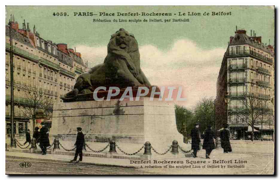 Paris(14) Le Lion de Belfort-Oeuvre de Bartholdi-Place Denfert-Rochereau-The Lion of Belfort-CPA