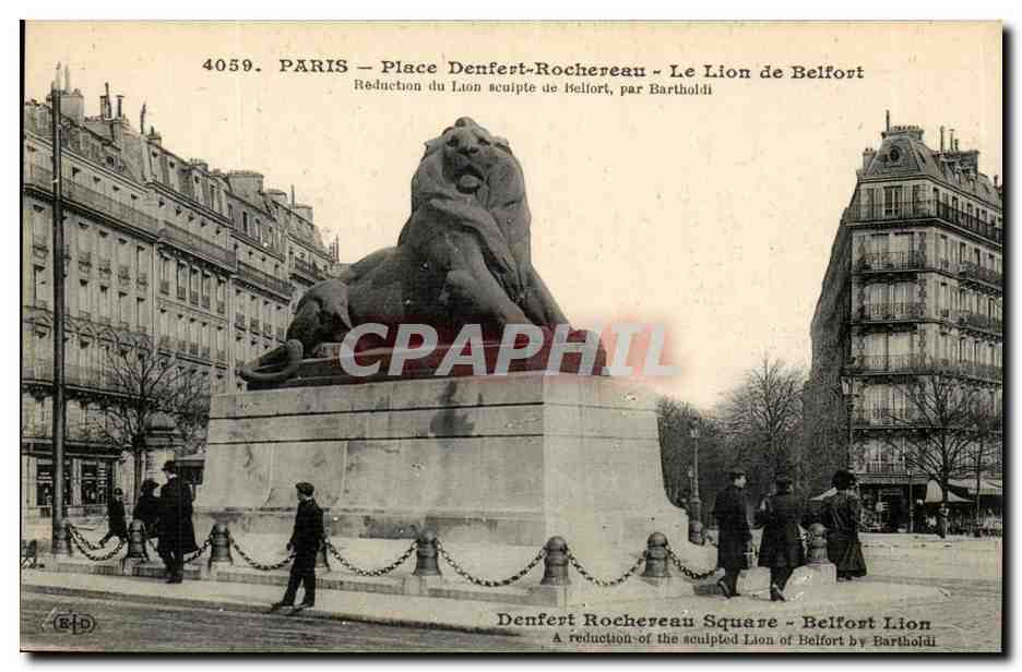 Paris(14) Le Lion de Belfort-Oeuvre de Bartholdi-Place Denfert-Rochereau-The Lion of Belfort-CPA