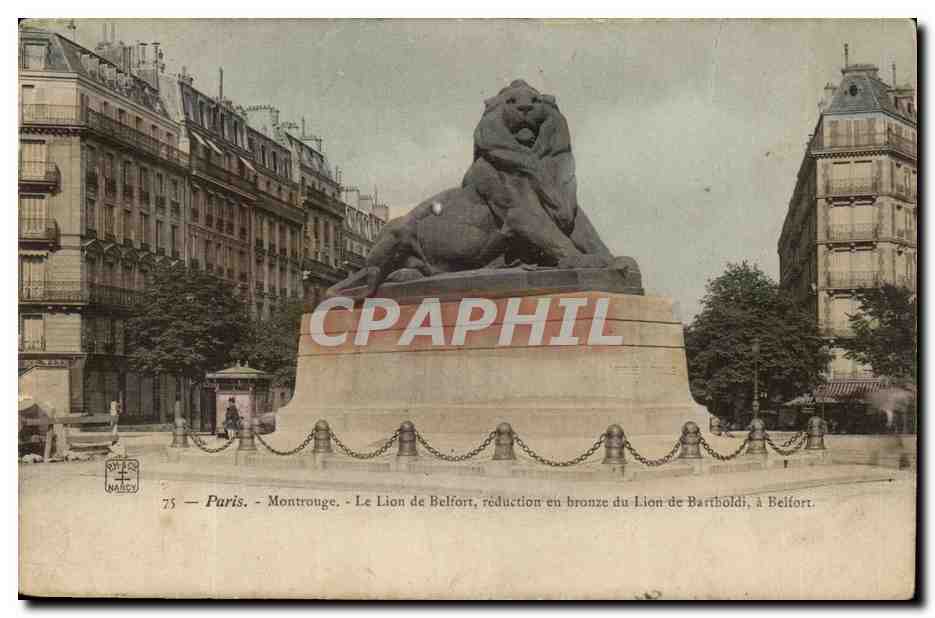 Paris(14) Le Lion de Belfort-Oeuvre de Bartholdi-Place Denfert-Rochereau-The Lion of Belfort-CPA