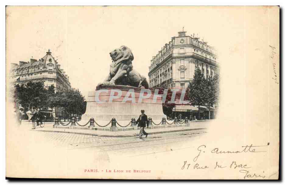 Paris(14) Le Lion de Belfort-Oeuvre de Bartholdi-Place Denfert-Rochereau-The Lion of Belfort-CPA