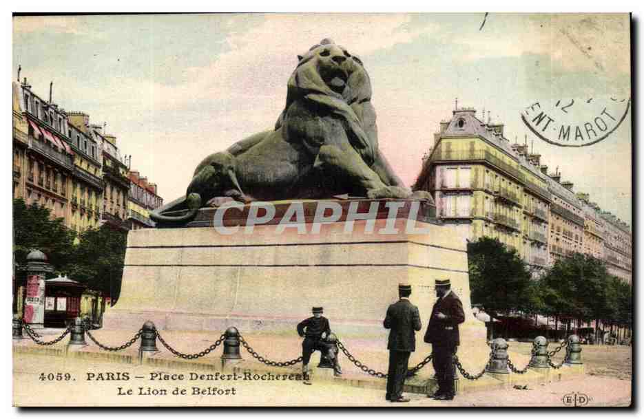 Paris(14) Le Lion de Belfort-Oeuvre de Bartholdi-Place Denfert-Rochereau-The Lion of Belfort-CPA