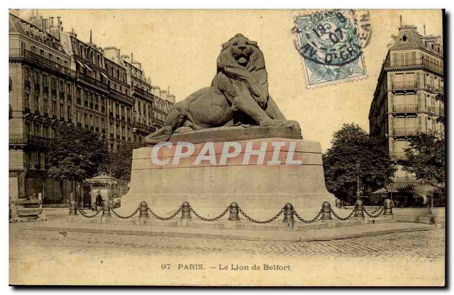 Paris(14) Le Lion de Belfort-Oeuvre de Bartholdi-Place Denfert-Rochereau-The Lion of Belfort-CPA