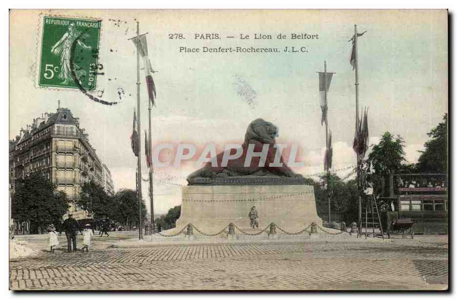 Paris(14) Le Lion de Belfort-Oeuvre de Bartholdi-Place Denfert-Rochereau-The Lion of Belfort-CPA