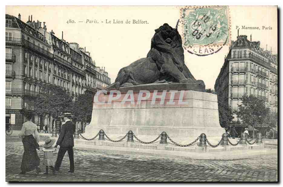 Paris(14) Enfant- Le Lion de Belfort-Oeuvre de Bartholdi-Place Denfert-Rochereau-The Lion of Belfort-CPA